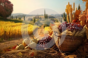 Rustic harvest scenes: Showcase bountiful autumn harvests against a backdrop of rural landscapes