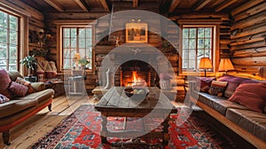 rustic home decor, cozy country home with rustic wooden furniture and a welcoming fireplace, sets the perfect mood for a