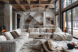 Rustic home interior design , modern living room