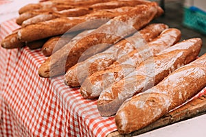 Rustic Homemade Freshly Baked Bread Loaf Loaves Lies On Table