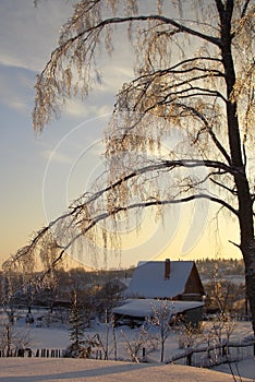 Rustic house in the snow