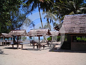 Rustic huts by the beach of Bintan Indonesia