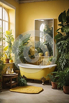 rustic interior bathroom with plants around