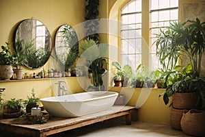 rustic interior bathroom with plants around