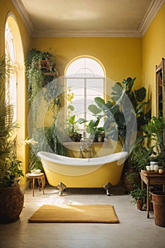 rustic interior bathroom with plants around