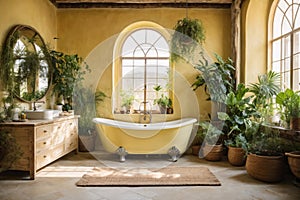 rustic interior bathroom with plants around