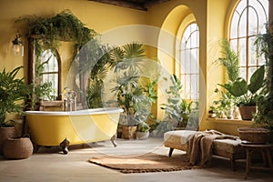 rustic interior bathroom with plants around