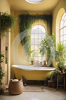 rustic interior bathroom with plants around