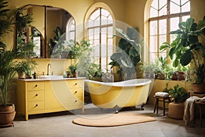 rustic interior bathroom with plants around