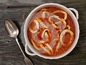 Rustic italian calamari seafood soup photo