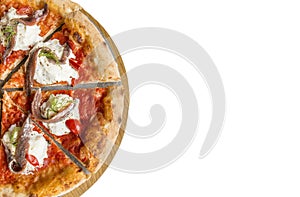 Rustic italian pizza on white background