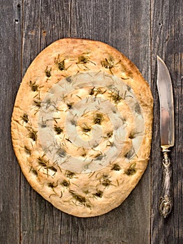 Rustic italian rosemary herb foccacia bread photo