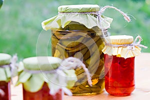 Rustic jars of homemade delicacies
