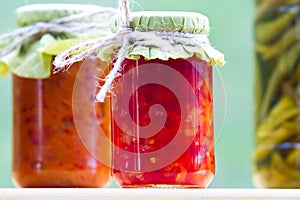 Rustic jars of homemade delicacies