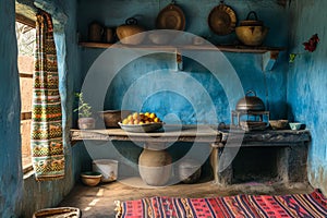 Rustic kitchen corner with traditional utensils