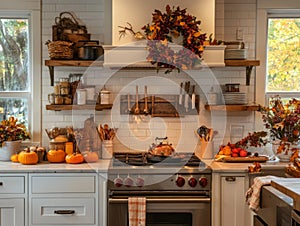 Rustic Kitchen Decor with Fall Accents and Pumpkins