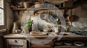 rustic kitchen home decor, farmhouse, kitchen, old fashioned, farmhouse interior. Generative Ai