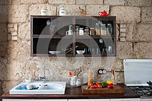 Rustic kitchen in a home with its appliances