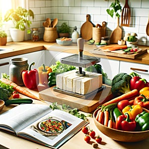 Rustic Kitchen Scene: Cooking Fresh Vegetables