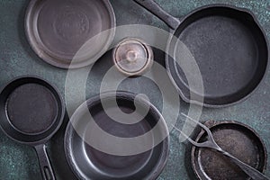 Rustic kitchen utensils top view