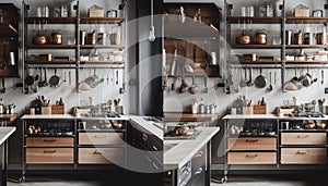 Rustic kitchenware collection decorates modern domestic kitchen shelf inside home generated by AI