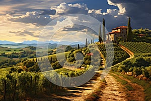 Rustic Landscape of tuscany winery. Generate AI
