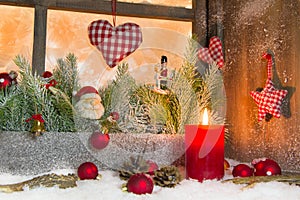 Rustic lantern with candlelights for christmas - classic in red