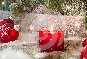 Rustic lantern with candlelights for christmas - classic in red