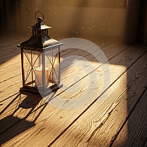 Streams through a window, casting long shadows and illuminating dust