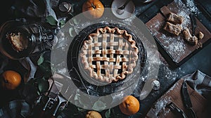 Rustic Lattice Pie, Kitchen, Baking, Overhead, Ingredients