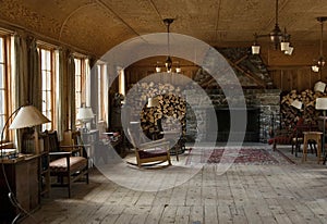Rustic lodge interior photo