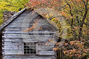 Rustic Log cabin on a fall day