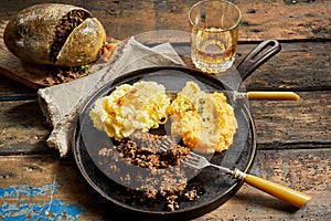 Rustic meal of haggis, neeps and tatties