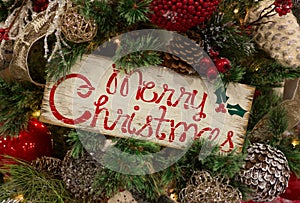 Rustic Merry Christmas Sign in Tree