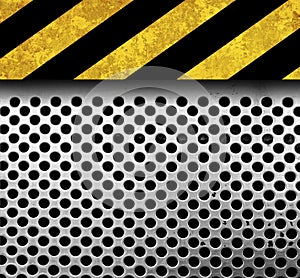 Rustic metal background with warning stripes