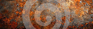 Rustic Metal & Stone Texture Banner: Grunge Corten Steel Background in Orange & Brown - Panoramic View