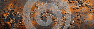 Rustic Metal and Stone Texture Banner: Grunge Orange Brown Corten Steel Background Panorama