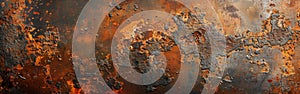 Rustic Metal and Stone Texture Banner: Grunge Orange Brown Corten Steel Background Panorama