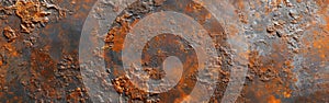 Rustic Metal and Stone Texture Banner: Grunge Rusty Orange Brown Corten Steel Background Panorama