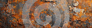 Rustic Metal and Stone Texture Banner: Grunge Rusty Orange Brown Corten Steel Background Panorama