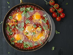 Rustic middle eastern shakshuka breakfast