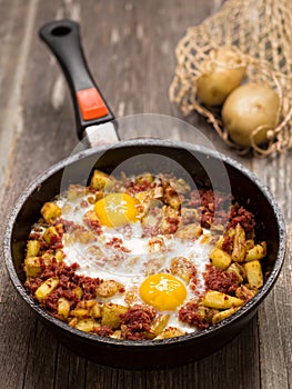 Rustic minced corned beef potato hash