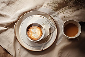 Rustic Morning Breakfast Table Coffee, Ceramic Stone, Kitchen Backdrop Background Neutral Minimalist Simple Minimal