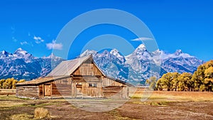 The rustic Moulton Barn on Mormon Row, in Jackson Hole, Wyoming.
