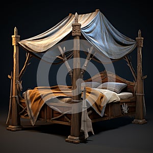 Rustic Naturalism Canopy Bed 3d Model For Hyperrealistic Adventure Environments
