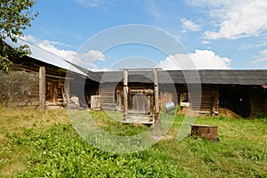 Rustic old abandoned courtyard with a well