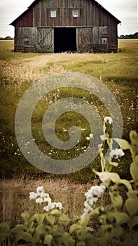 Rustic Old Barn in a Field illustration Artificial intelligence artwork generated