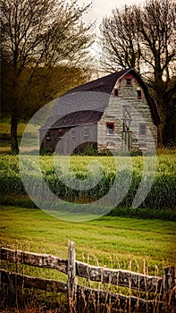 Rustic Old Barn in a Field illustration Artificial intelligence artwork generated
