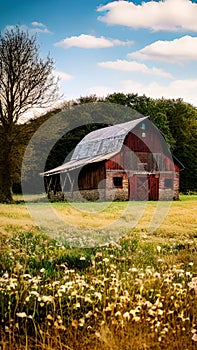 Rustic Old Barn in a Field illustration Artificial intelligence artwork generated