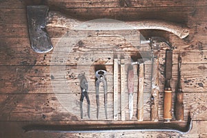 Rustic and old carpenter tools